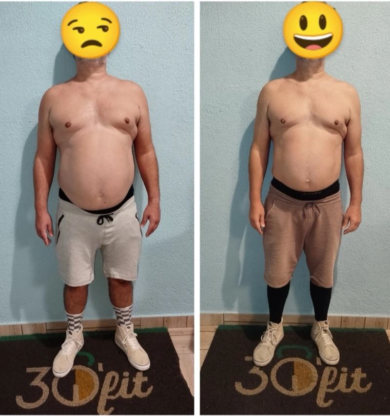 Antes e depois de aluno da 30'fit: redução de gordura abdominal e ganho de definição
