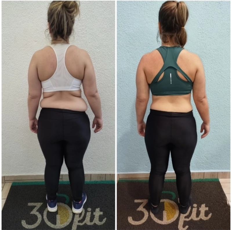 Antes e depois de aluna da 30'fit, vista de costas