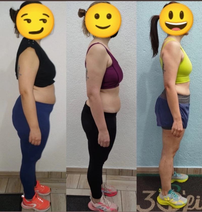 Evolução de aluna da 30'fit vista de perfil